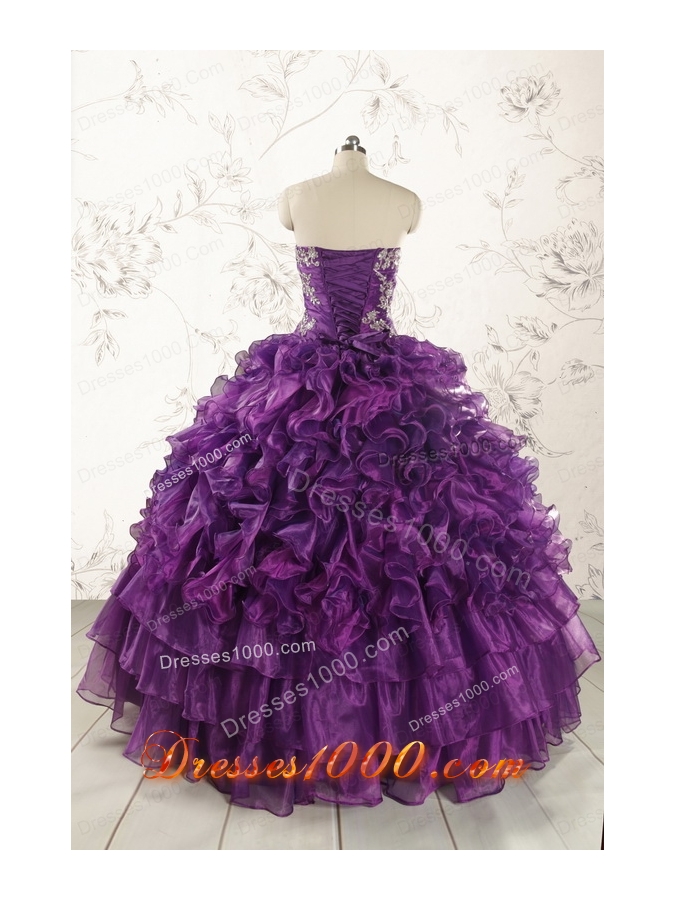 Beautiful Appliques Purple Strapless 2015 Quinceanera Dresses