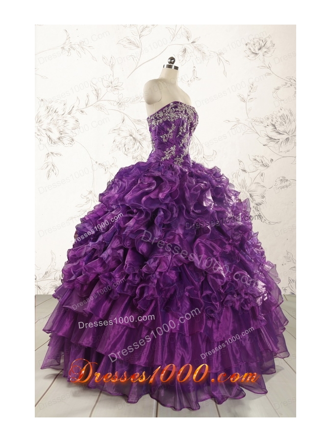 Beautiful Appliques Purple Strapless 2015 Quinceanera Dresses