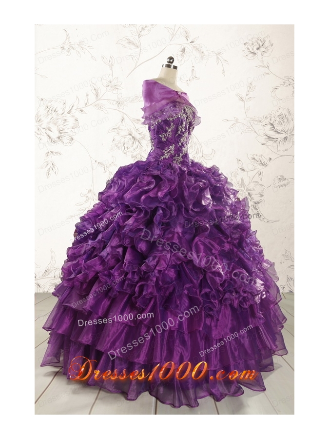 Beautiful Appliques Purple Strapless 2015 Quinceanera Dresses