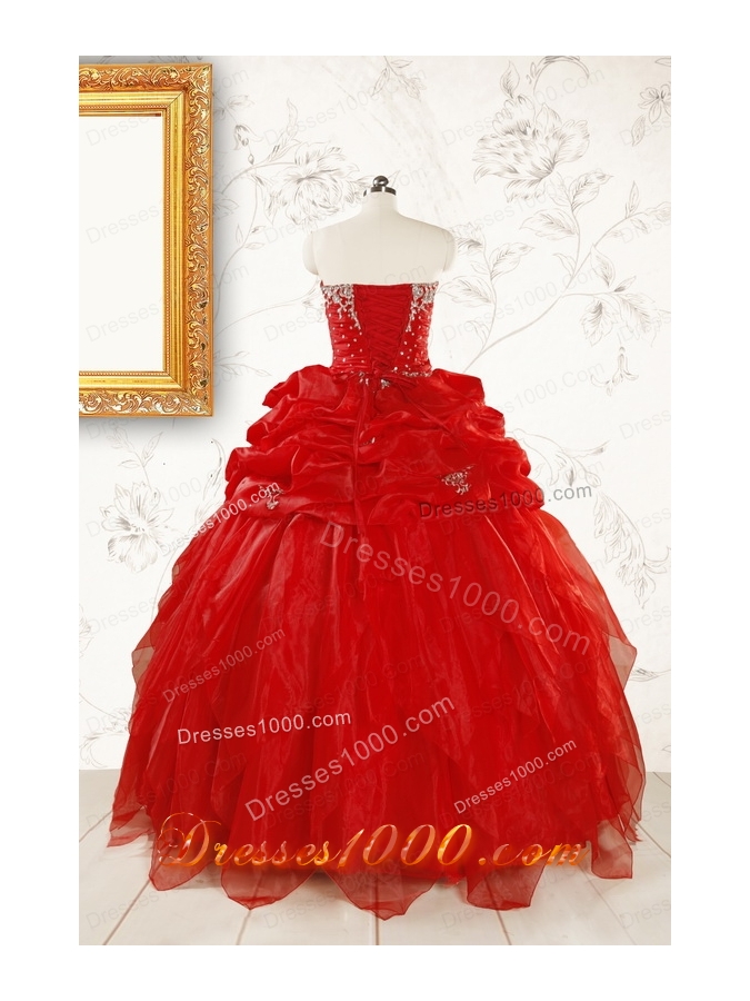 Most Popular Sweetheart Ball Gown Beading Red Quinceanera Dresses