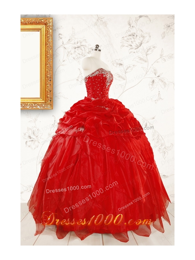 Most Popular Sweetheart Ball Gown Beading Red Quinceanera Dresses
