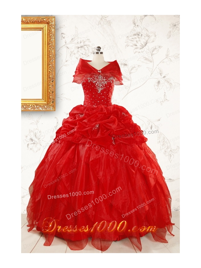 Most Popular Sweetheart Ball Gown Beading Red Quinceanera Dresses