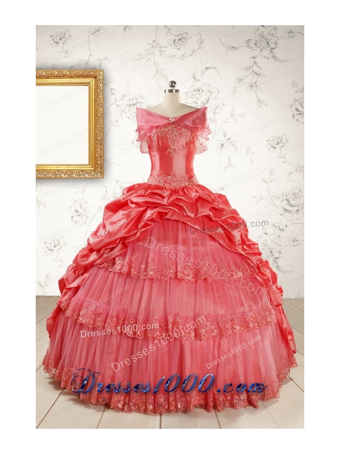 New Style Appliques Quinceanera Dresses in Watermelon