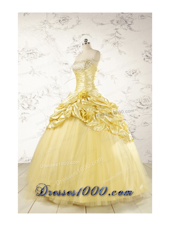 Yellow Sweetheart Ball Gown Quinceanera Dress for 2015