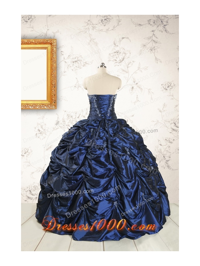2015 Exclusive Appliques Navy Blue Quinceanera Dresses