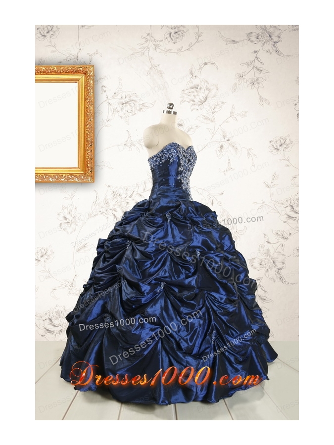 2015 Exclusive Appliques Navy Blue Quinceanera Dresses