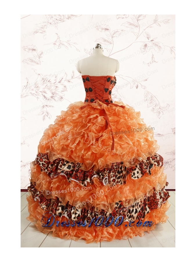 2015 Exquisite Sweetheart Leopard Quinceanera Dresses in Orange