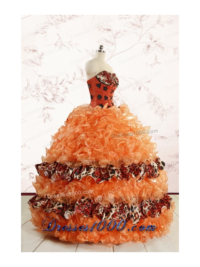 2015 Exquisite Sweetheart Leopard Quinceanera Dresses in Orange