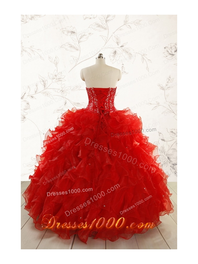 2015 Most Popular Red Quinceanera Dresses with Beading