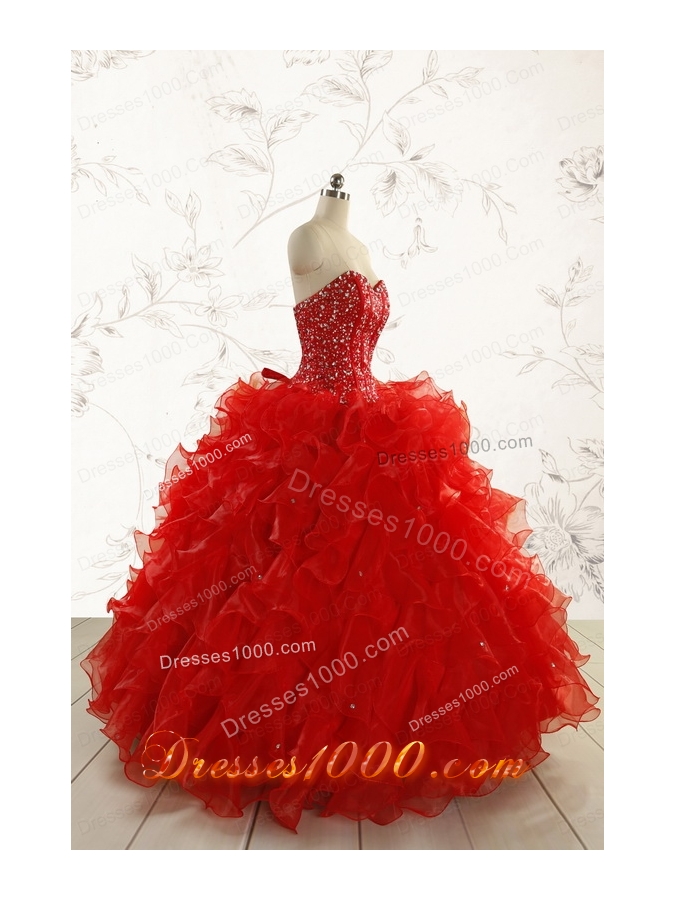 2015 Most Popular Red Quinceanera Dresses with Beading