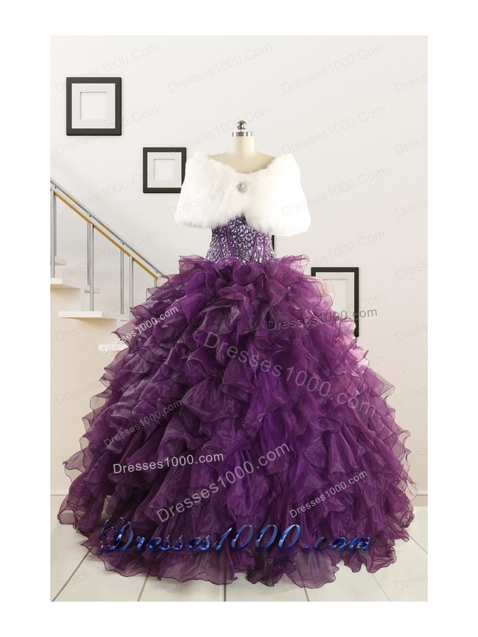 2015 New Style Purple Quinceanera Dresses with Beading and Ruffles