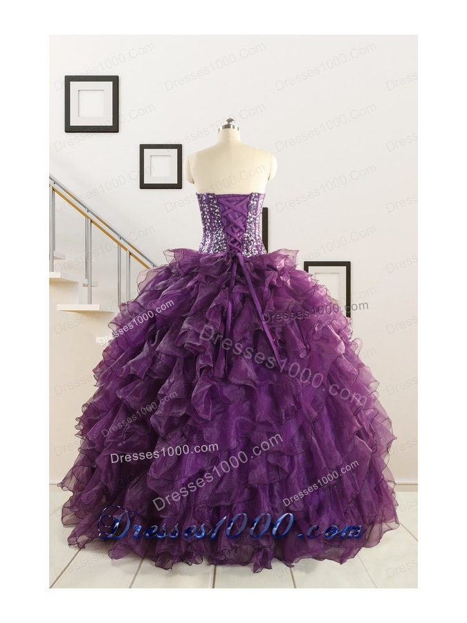 2015 New Style Purple Quinceanera Dresses with Beading and Ruffles