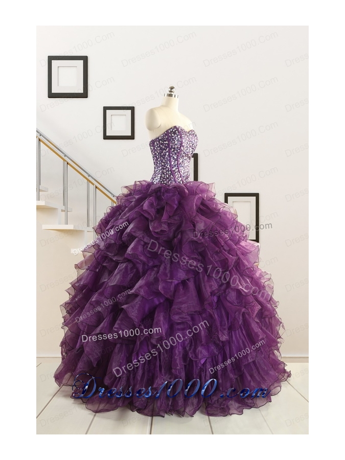 2015 New Style Purple Quinceanera Dresses with Beading and Ruffles