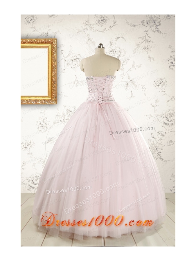 2015 Pretty Beading Light Pink Quinceanera Dresses