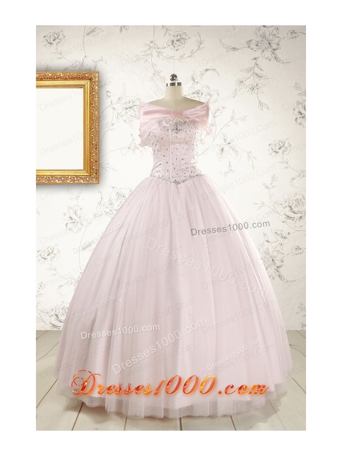 2015 Pretty Beading Light Pink Quinceanera Dresses