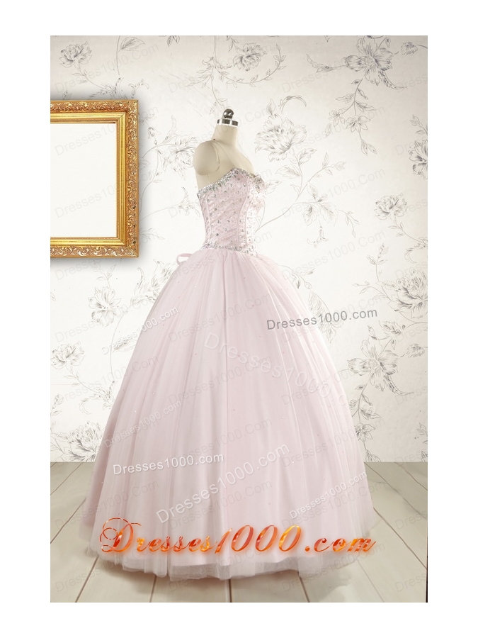 2015 Pretty Beading Light Pink Quinceanera Dresses