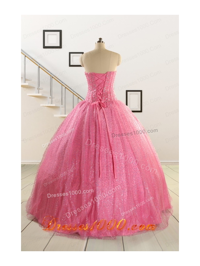 2015 Pretty Strapless Quinceanera Dresses in Rose Pink