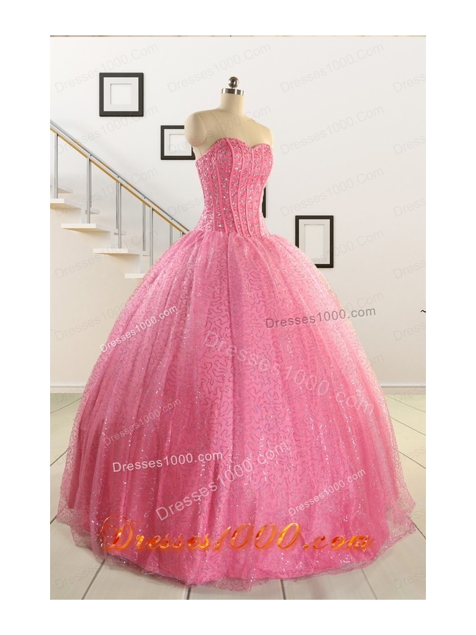 2015 Pretty Strapless Quinceanera Dresses in Rose Pink