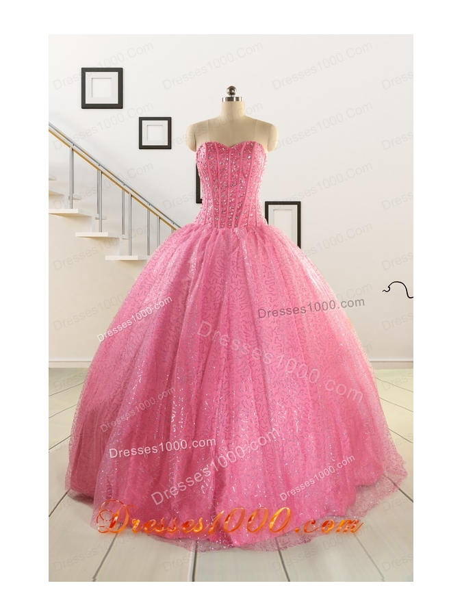 2015 Pretty Strapless Quinceanera Dresses in Rose Pink