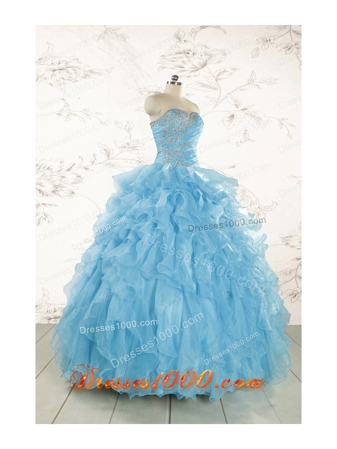 Baby Blue 2015 Prefect Quinceanera Dresses with Beading and Ruffles