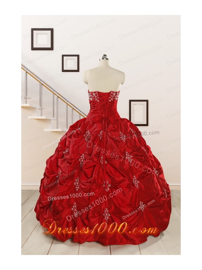 Cheap Appiques Beading Quinceanera Dresses in Red