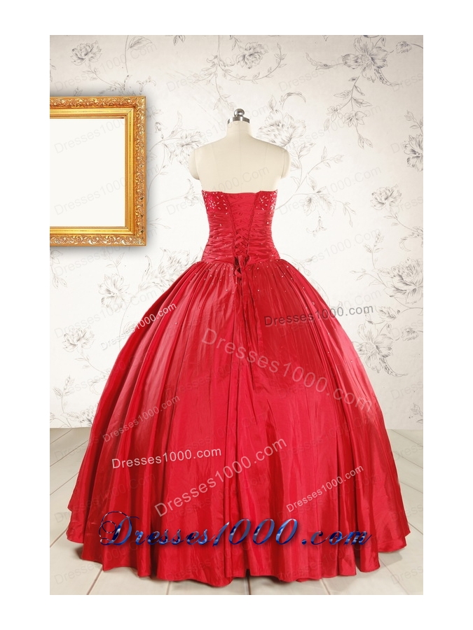 Cheap Red Strapless Sweet 16 Dresses with Beading