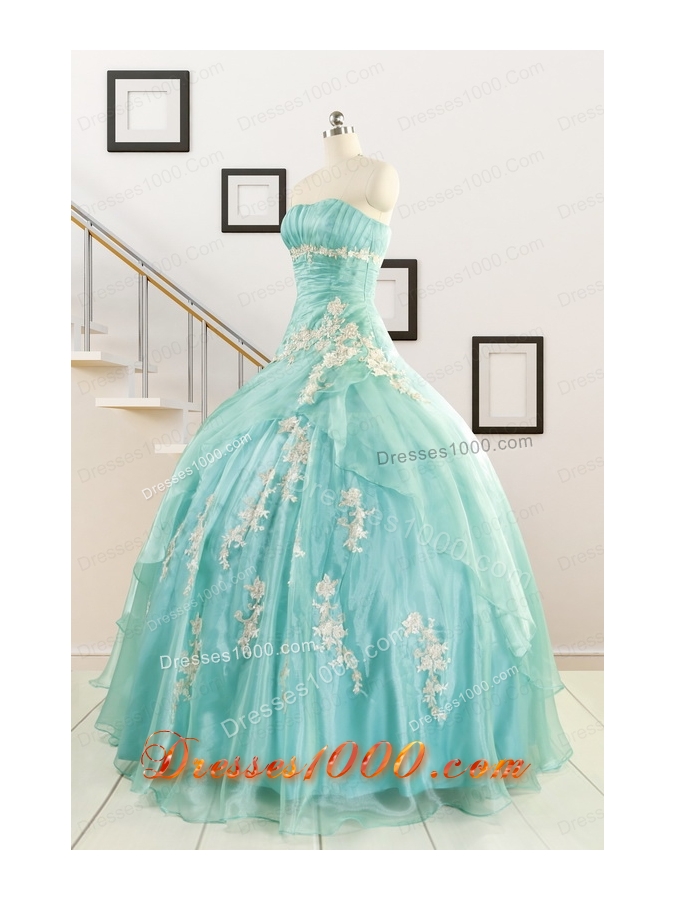 Discount Blue Quinceanera Dresses with Appliques for 2015