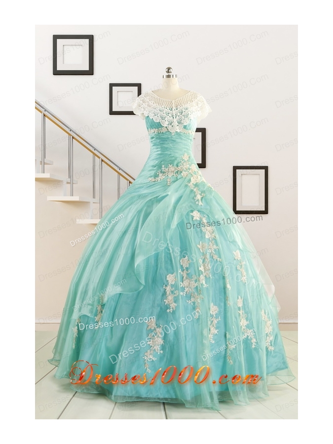 Discount Blue Quinceanera Dresses with Appliques for 2015