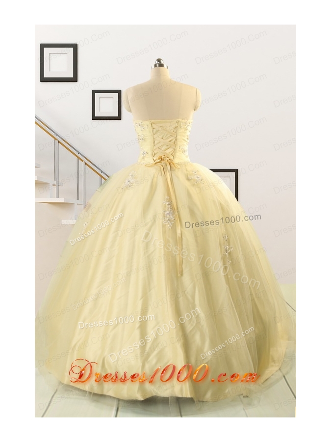 Latest Appliques Quinceanera Dress in Light Yellow For 2015