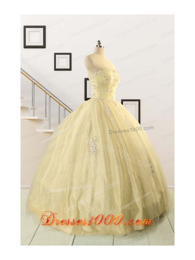 Latest Appliques Quinceanera Dress in Light Yellow For 2015