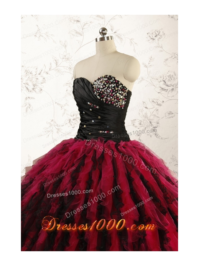 Luxurious Sweetheart Beading Quinceanera Dresses in Red and Black