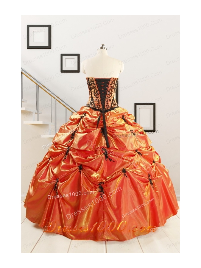 Orange Red and Black Sweetheart Appliques Quinceanera Dresses with Wraps