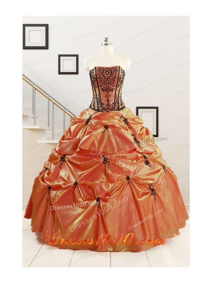 Orange Red and Black Sweetheart Appliques Quinceanera Dresses with Wraps