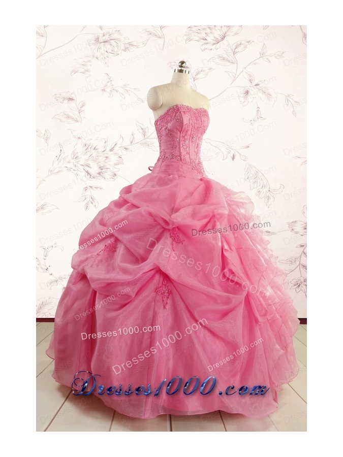 Perfect Rose Pink Quinceanera Gowns with Pick Ups for 2015