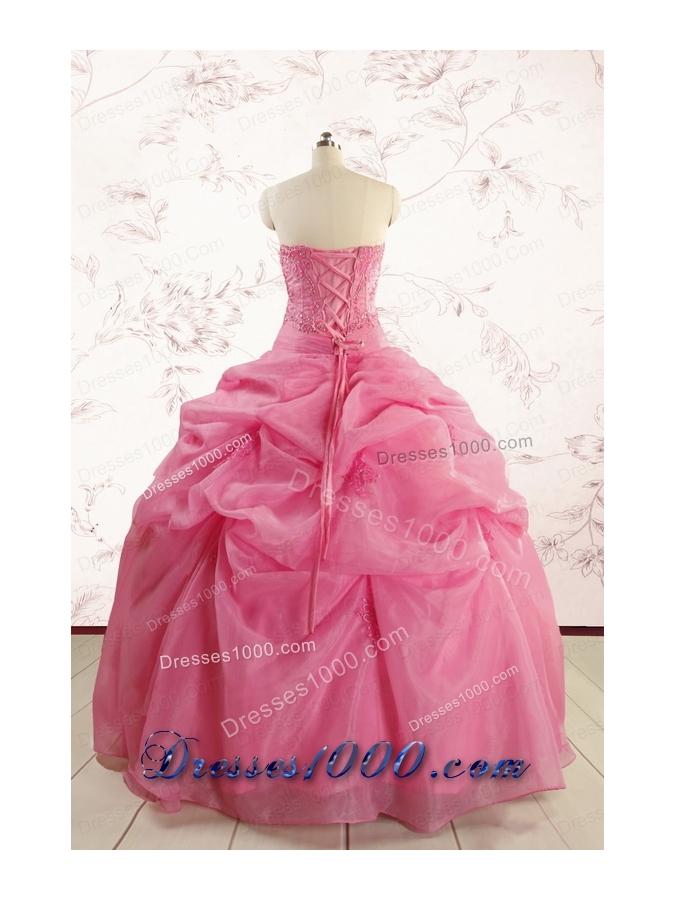 Perfect Rose Pink Quinceanera Gowns with Pick Ups for 2015