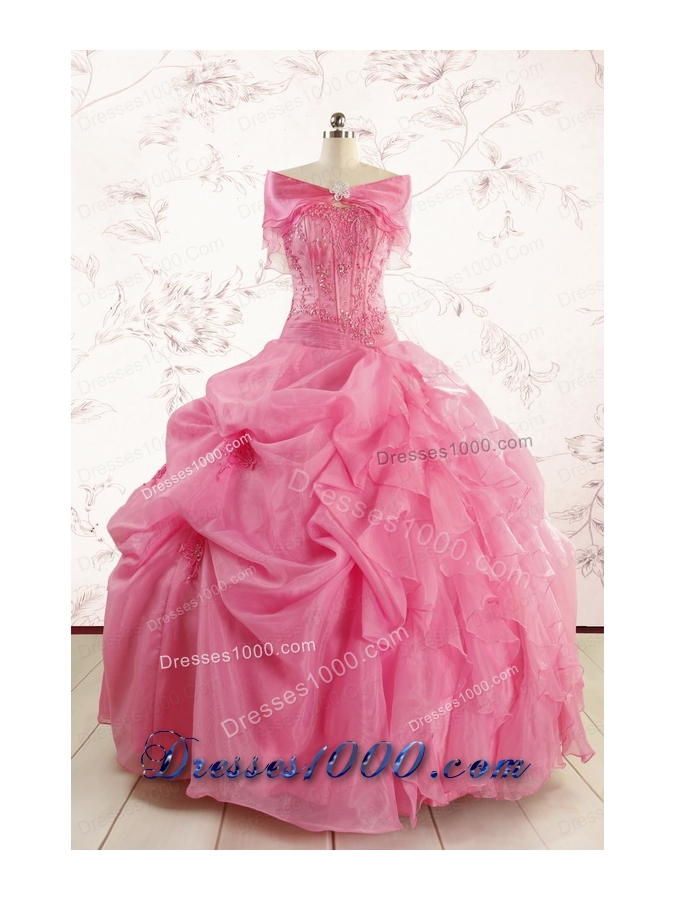 Perfect Rose Pink Quinceanera Gowns with Pick Ups for 2015