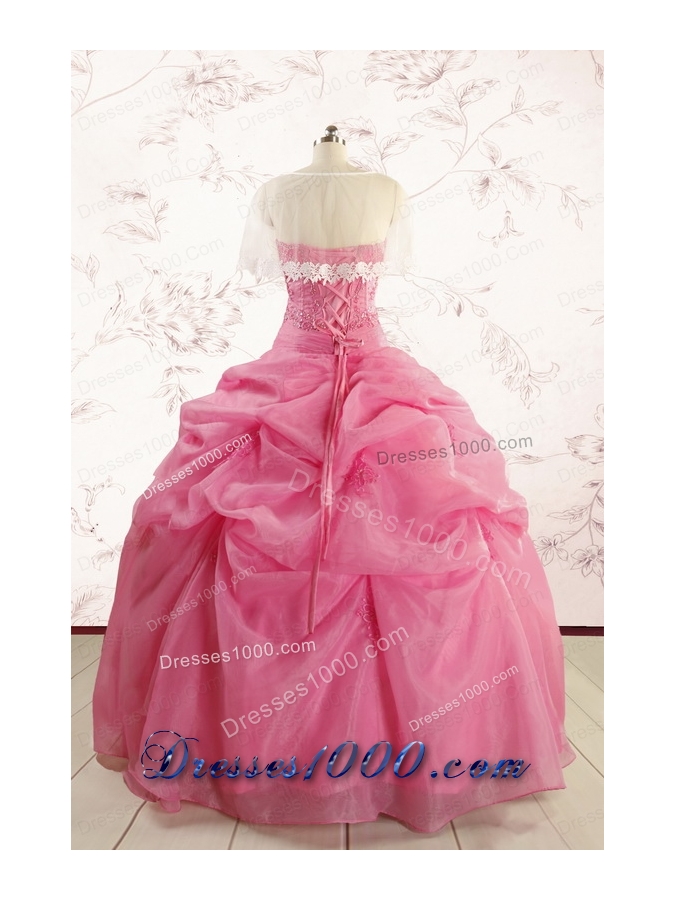 Perfect Rose Pink Quinceanera Gowns with Pick Ups for 2015
