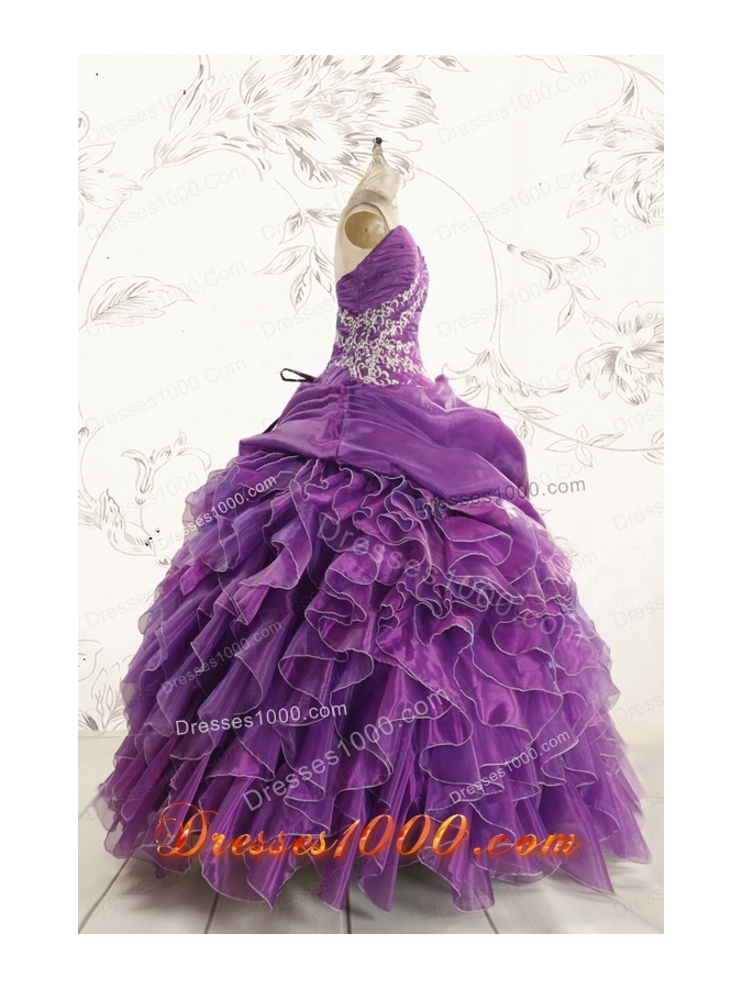 Romantic Purple Ball Gown 2015 Quinceanera Dress with Appliques and Ruffles