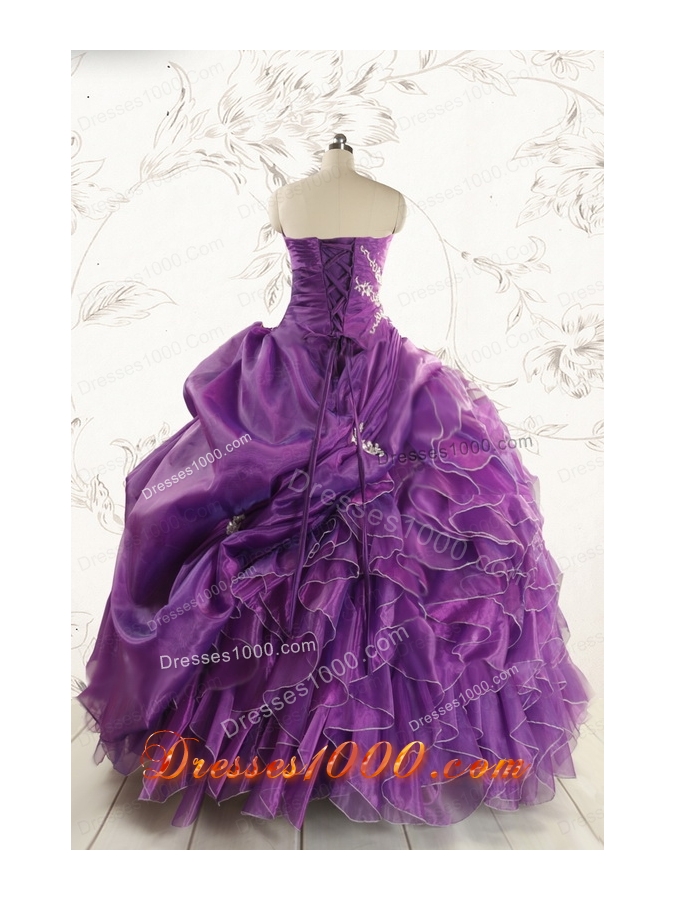 Romantic Purple Ball Gown 2015 Quinceanera Dress with Appliques and Ruffles