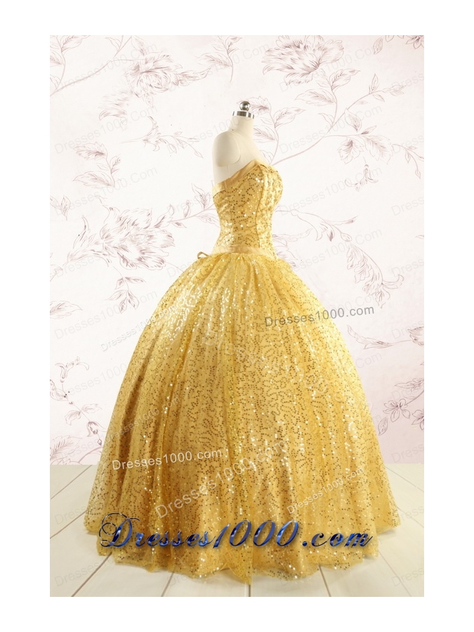 Romantic Sequins Yellow Quinceanera Dress with Strapless