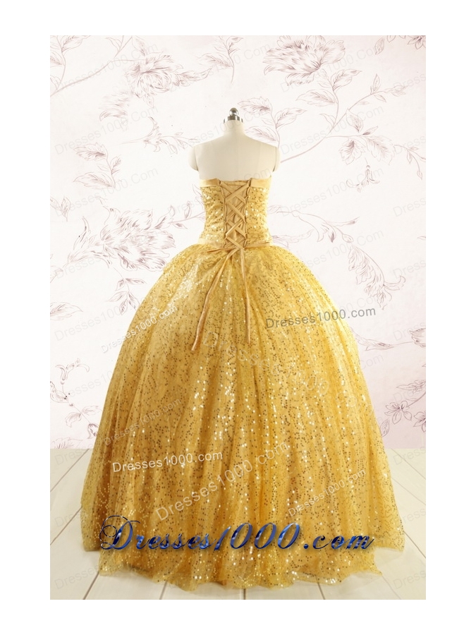 Romantic Sequins Yellow Quinceanera Dress with Strapless