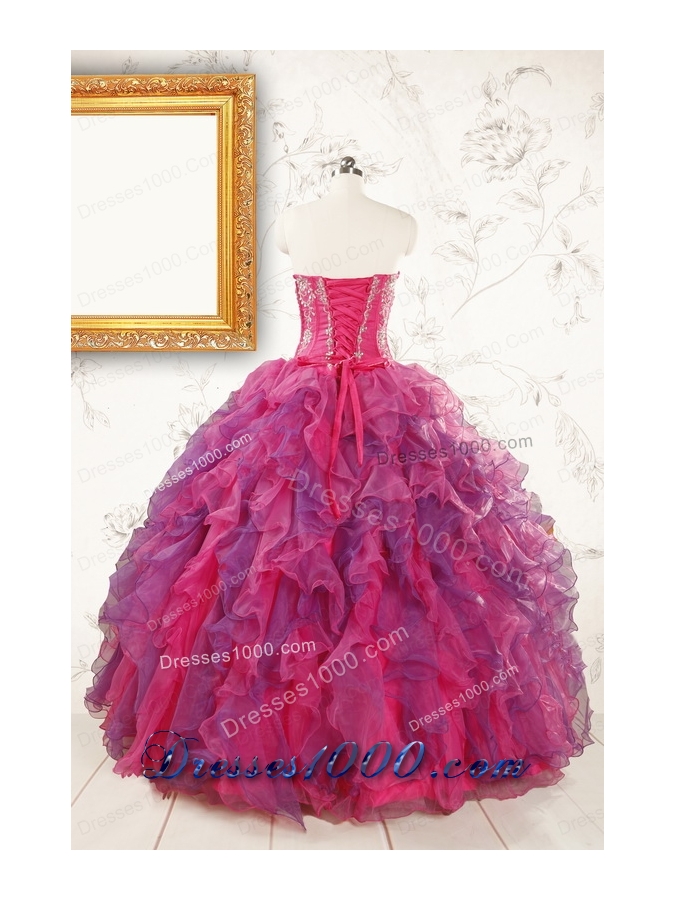 2015 Beautifull Multi Color Quinceanera Dresses with Appliques and Ruffles