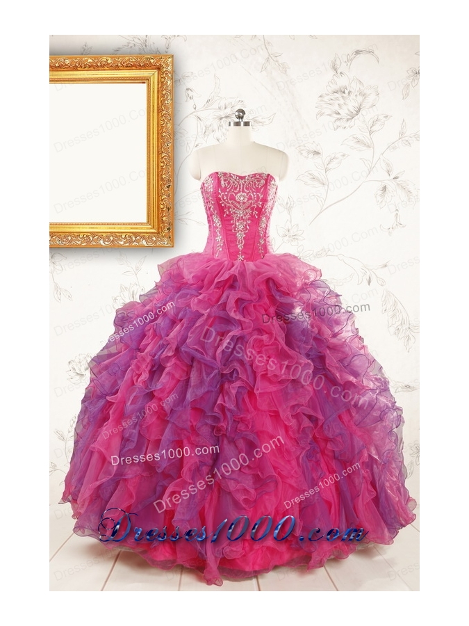 2015 Beautifull Multi Color Quinceanera Dresses with Appliques and Ruffles