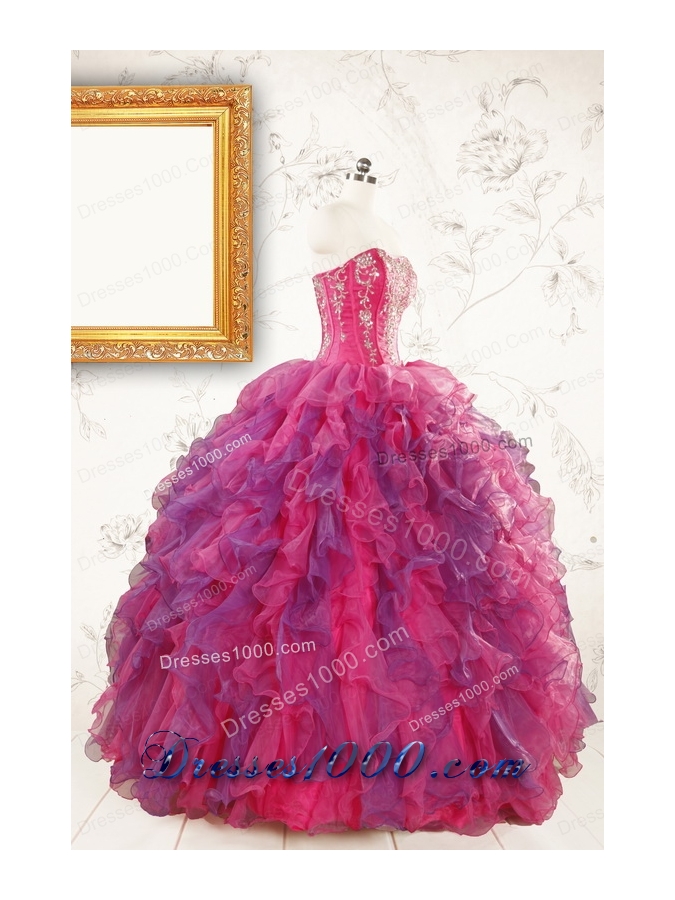 2015 Beautifull Multi Color Quinceanera Dresses with Appliques and Ruffles