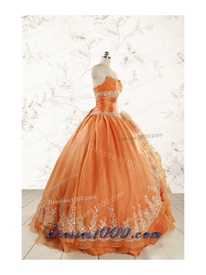 2015 Cheap Appliques Quinceanera Dresses in Orange