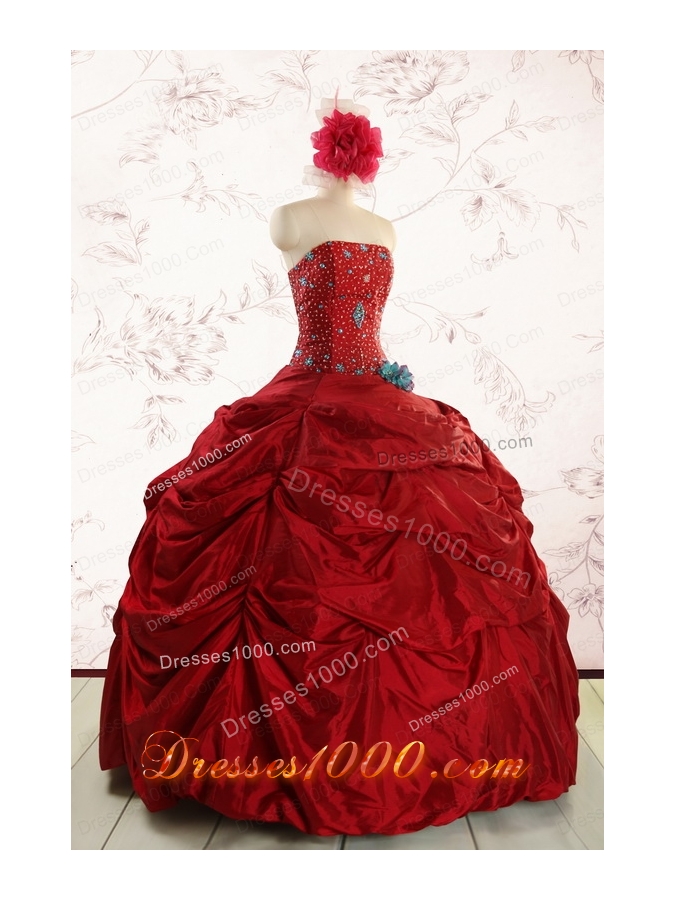 2015 Cheap Strapless Quinceanera Dresses with Beading