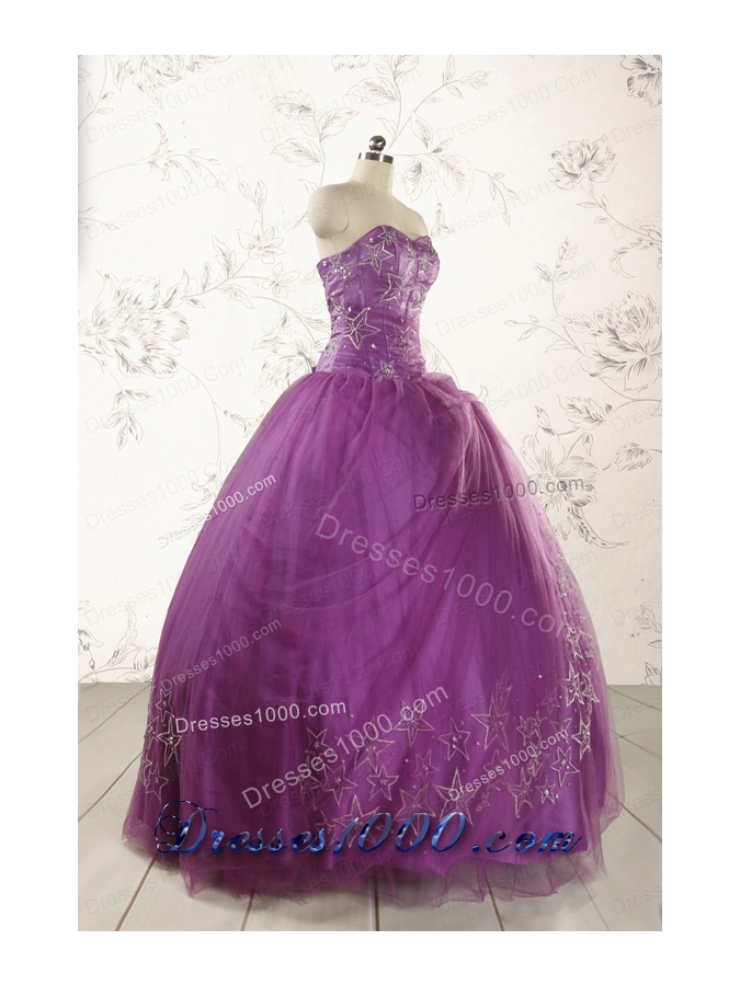 2015 Formal Sweetheart Purple Quinceanera Dresses with Appliques