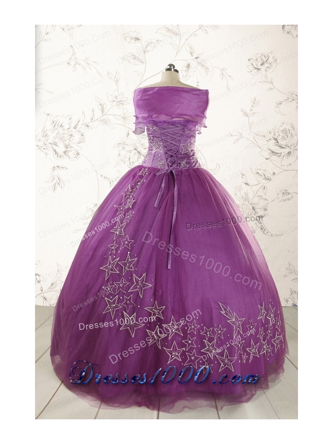 2015 Formal Sweetheart Purple Quinceanera Dresses with Appliques
