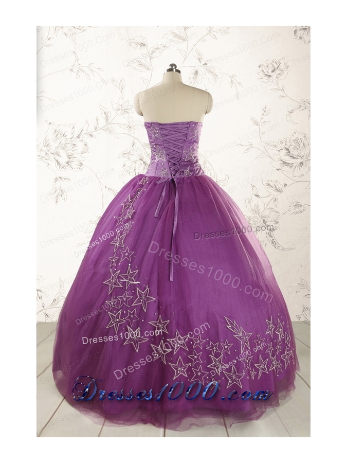 2015 Formal Sweetheart Purple Quinceanera Dresses with Appliques
