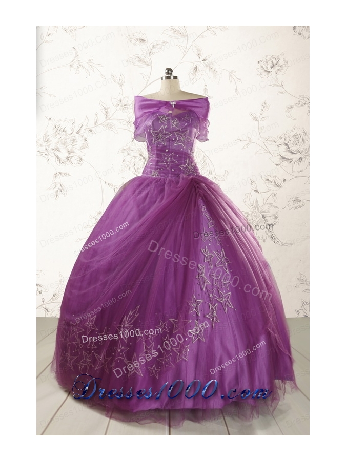 2015 Formal Sweetheart Purple Quinceanera Dresses with Appliques